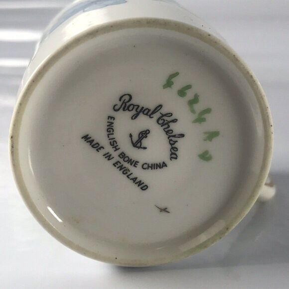 Royal Chelsea Demitasse Coffee Tea Cup Saucer w Blue Lillies Lily VTG - Picture 10 of 12